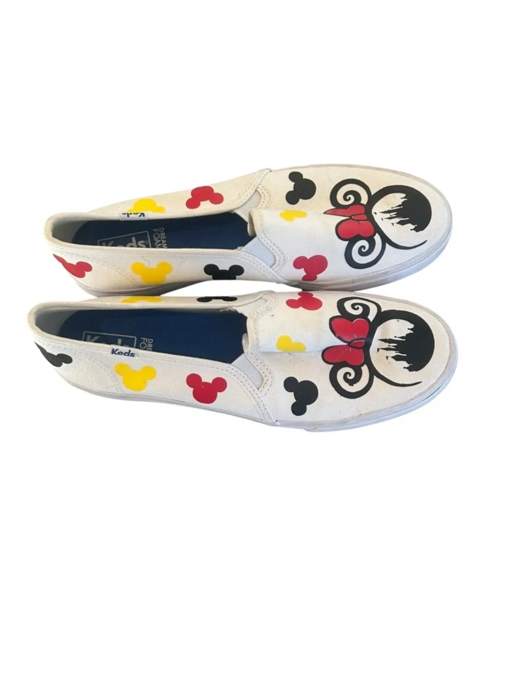 Keds DISNEY White Minnie Mouse Slip-On Sneakers with Red Bow size 8